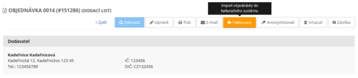 Import objednávky do fakturačního systému