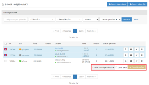 Hromadné úpravy objednávek v e-shopu inPage