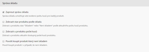 Aktivace správy skladu v eshopu inPage
