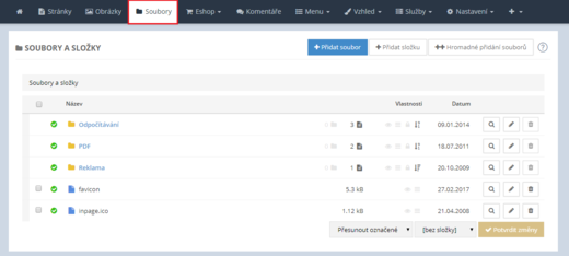 Soubory a složky v administraci inPage