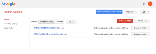 Funkce změna adresy v google search console