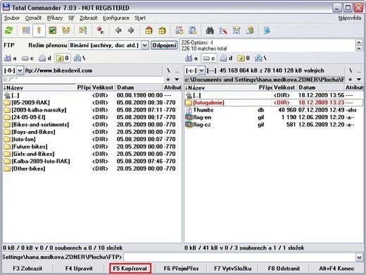Kopírování vytvořené galerie HTML na FTP