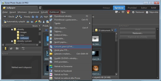Zvolený výběr obrázků publikujeme jako galerii HTML