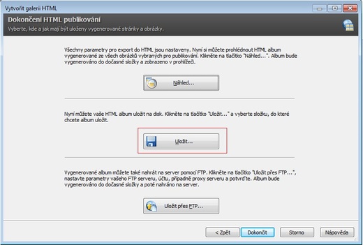 Uložení vytvořené galerie HTML do složky v PC