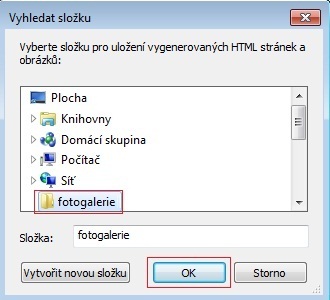 Vytvořte novou složku do které galerii HTML uložíte