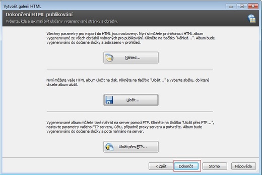 Dokončení nahrané galerie HTML