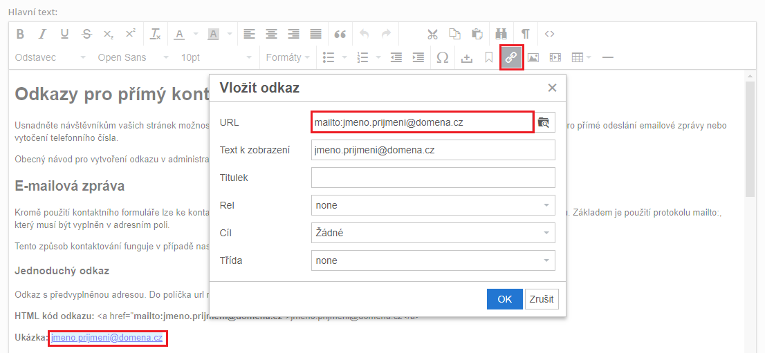 Jak vytvořit odkaz na email?