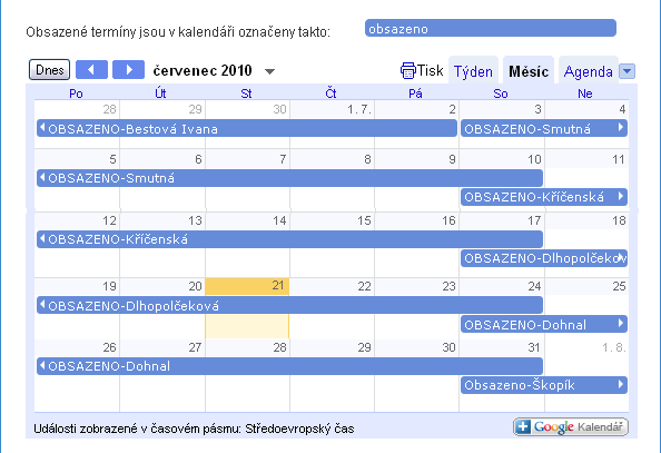 Kalendář Google na webu inPage